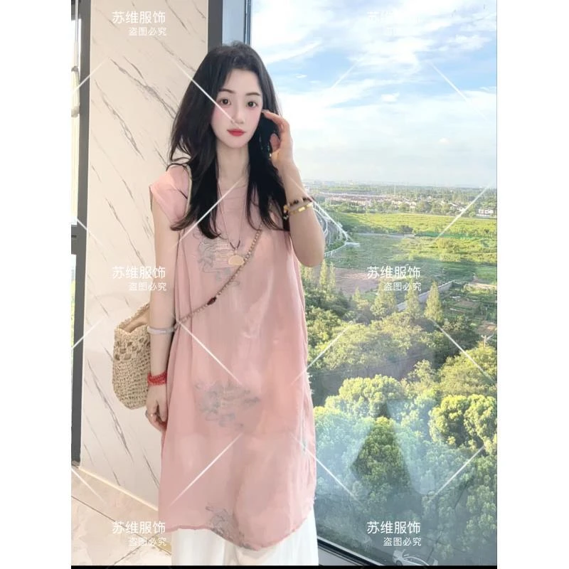 6980夏季苎麻新中式立领提花斜襟盘扣高级感国风气质减龄连衣裙