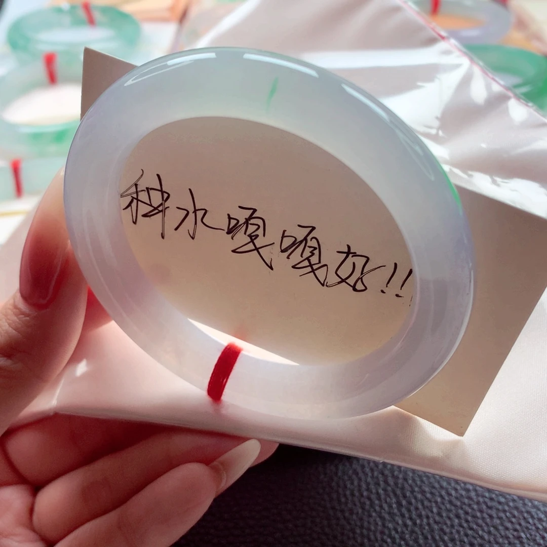 翡翠未镶嵌手镯58.5冰冰透透起光白月光飘金丝绿 敏