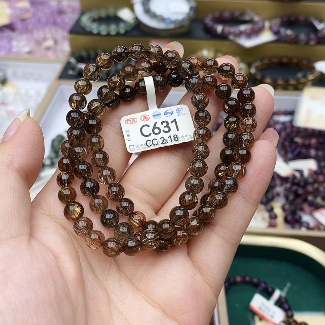 水晶手链未镶嵌C631黑金超多圈6mm