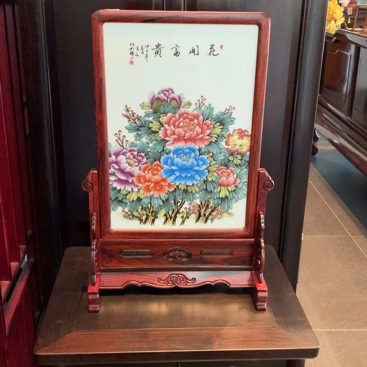 木（红木类）微凹黄檀瓷板画