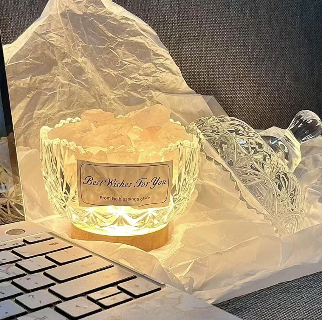 精油扩香卧室小夜灯无火香薰喜马拉雅盐晶灯夫妻氛围灯睡眠床头灯
