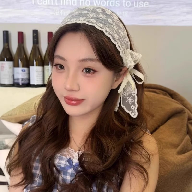 蕾丝蝴蝶结飘带发箍高颅顶压发宽边超仙森系日常外戴头箍发卡发捆