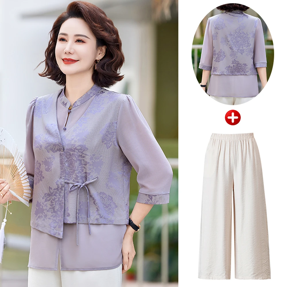 国风气质小衫洋气上衣妈妈春夏新款宽松遮肉衬衫中年女装夏季新款