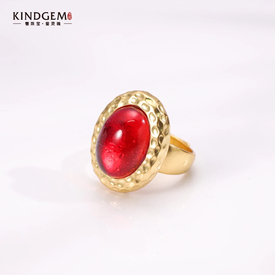 铜合金戒指 金色中古轻奢经典镶嵌气质开口戒指 AG91XZPC-21132