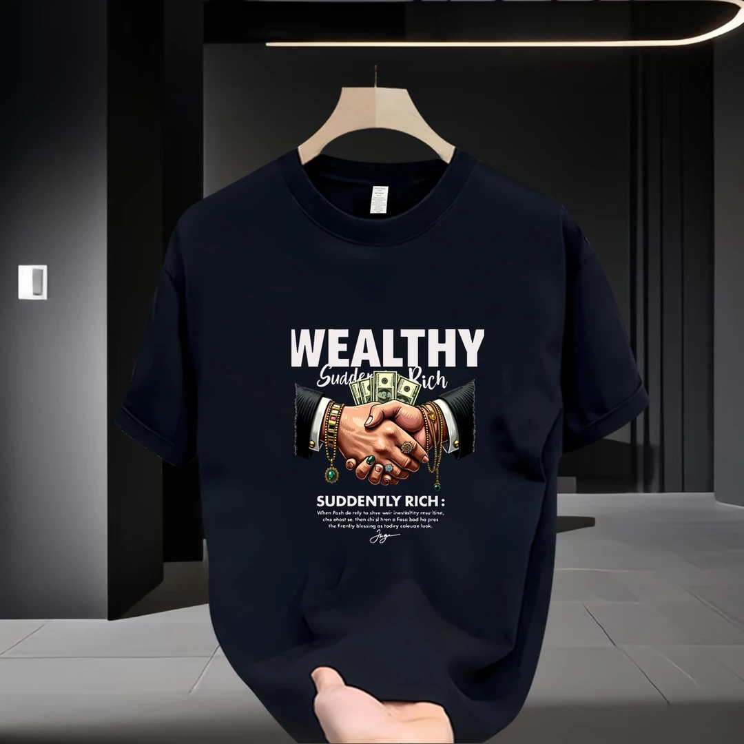 2025重磅纯棉夏季男士T恤短袖时尚休闲百搭宽松圆领印花舒适上衣