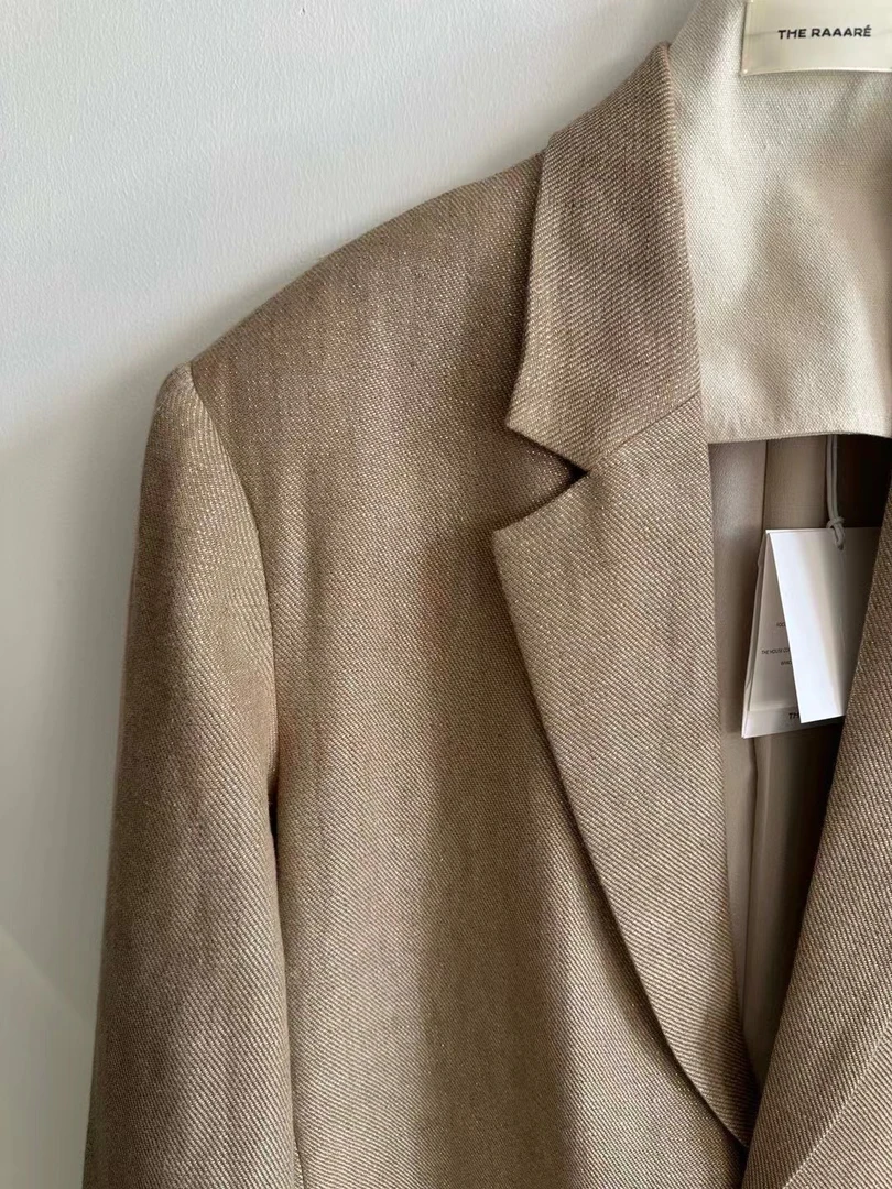 主播推荐 小众设计款 老钱感 时髦松弛 金丝斜纹亚麻西装外套