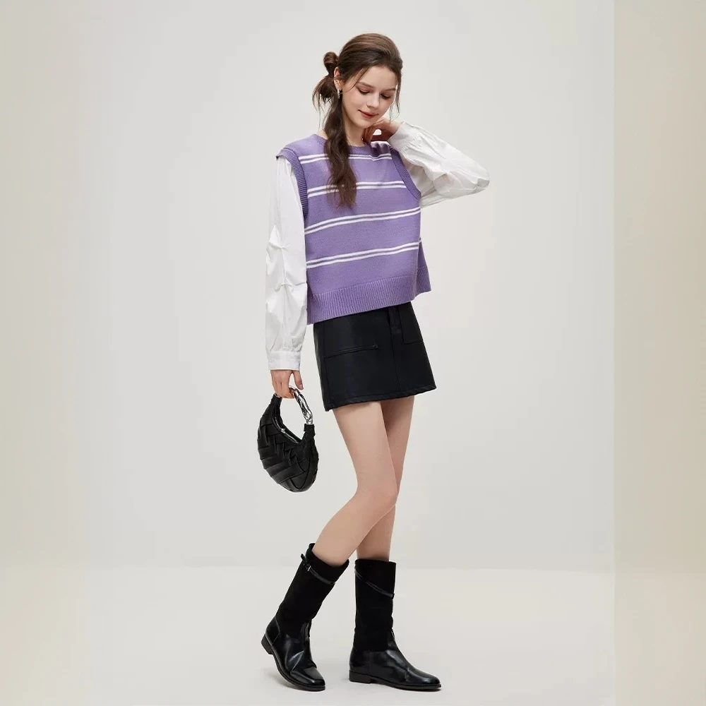 IEF/爱依服2025春季新款小众设计感假两件时尚条纹毛织上衣欧若风