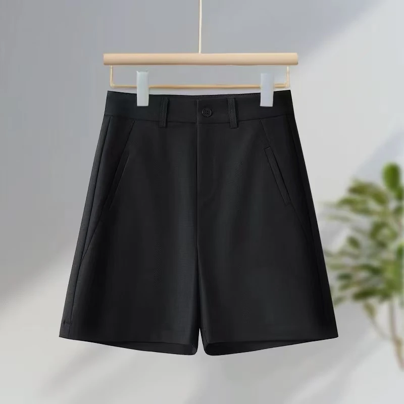 中高腰夏季纯色显瘦内里全包边带腰带短裤1637