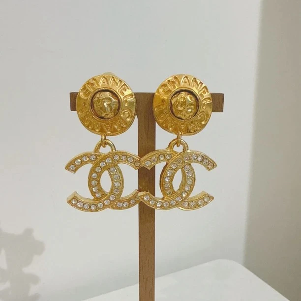 95新 Chanel/香奈儿 Chanel vintage香奈儿中古满钻双c耳夹
