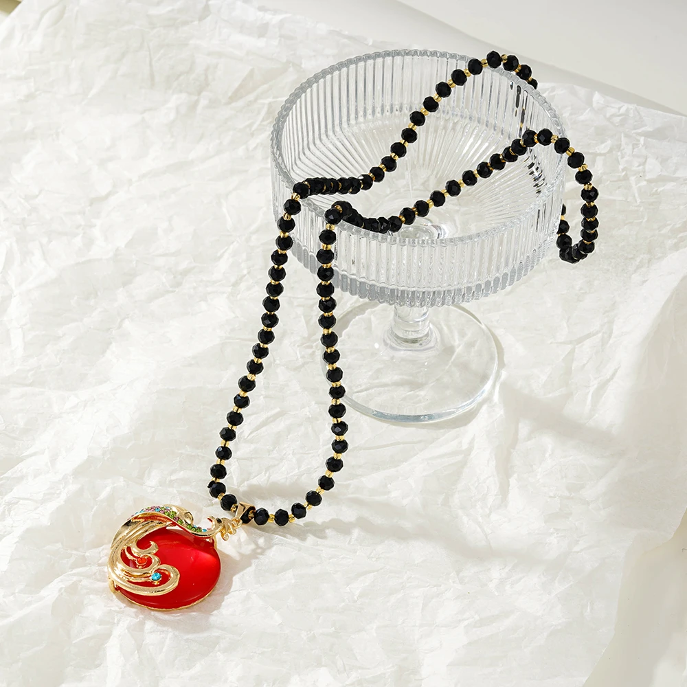 非金属合成锆石项链 手工气质时尚百搭复古编织红色项链XL0077