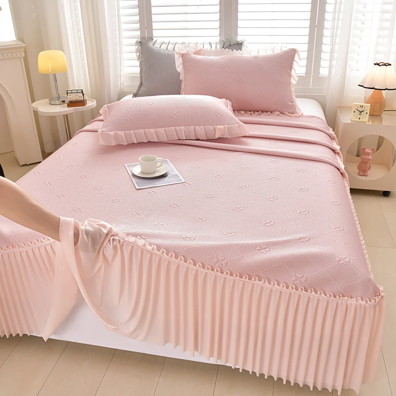 夏季PE乙纶冰豆豆凉席三件套3D立体提花床裙款持续凉感舒适可机洗