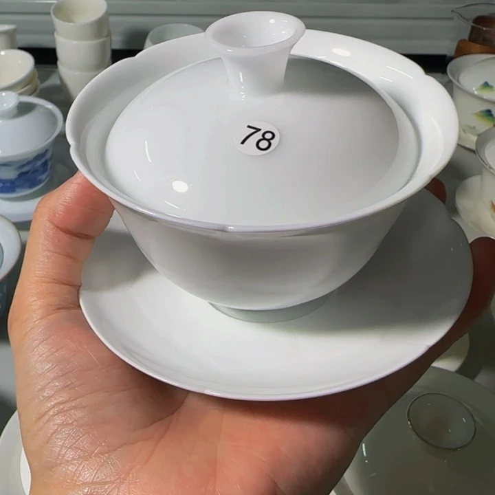 孤品羊脂玉薄胎3才盖碗78