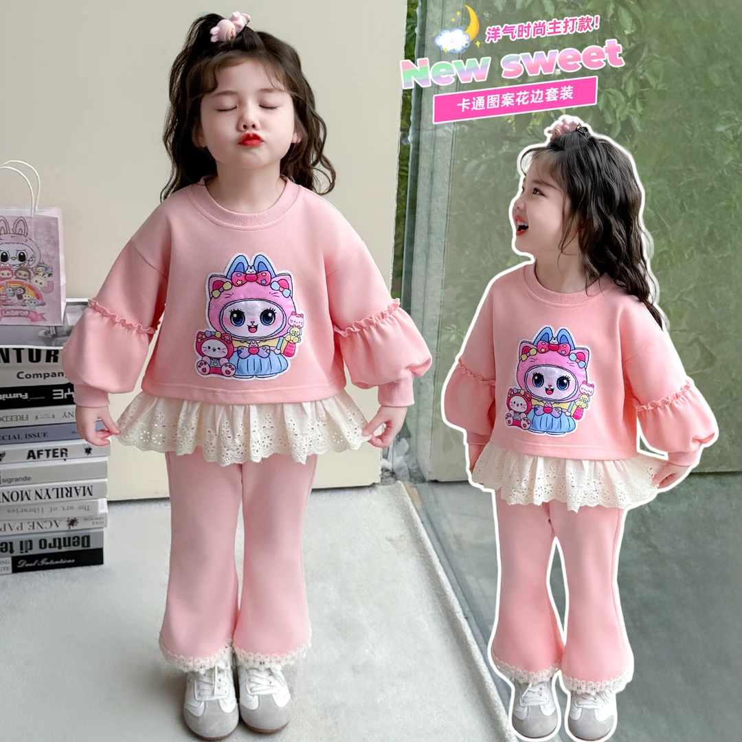 女童春装套装新款童装儿童长袖衣服运动春秋宝宝卡通亮灯两件套潮