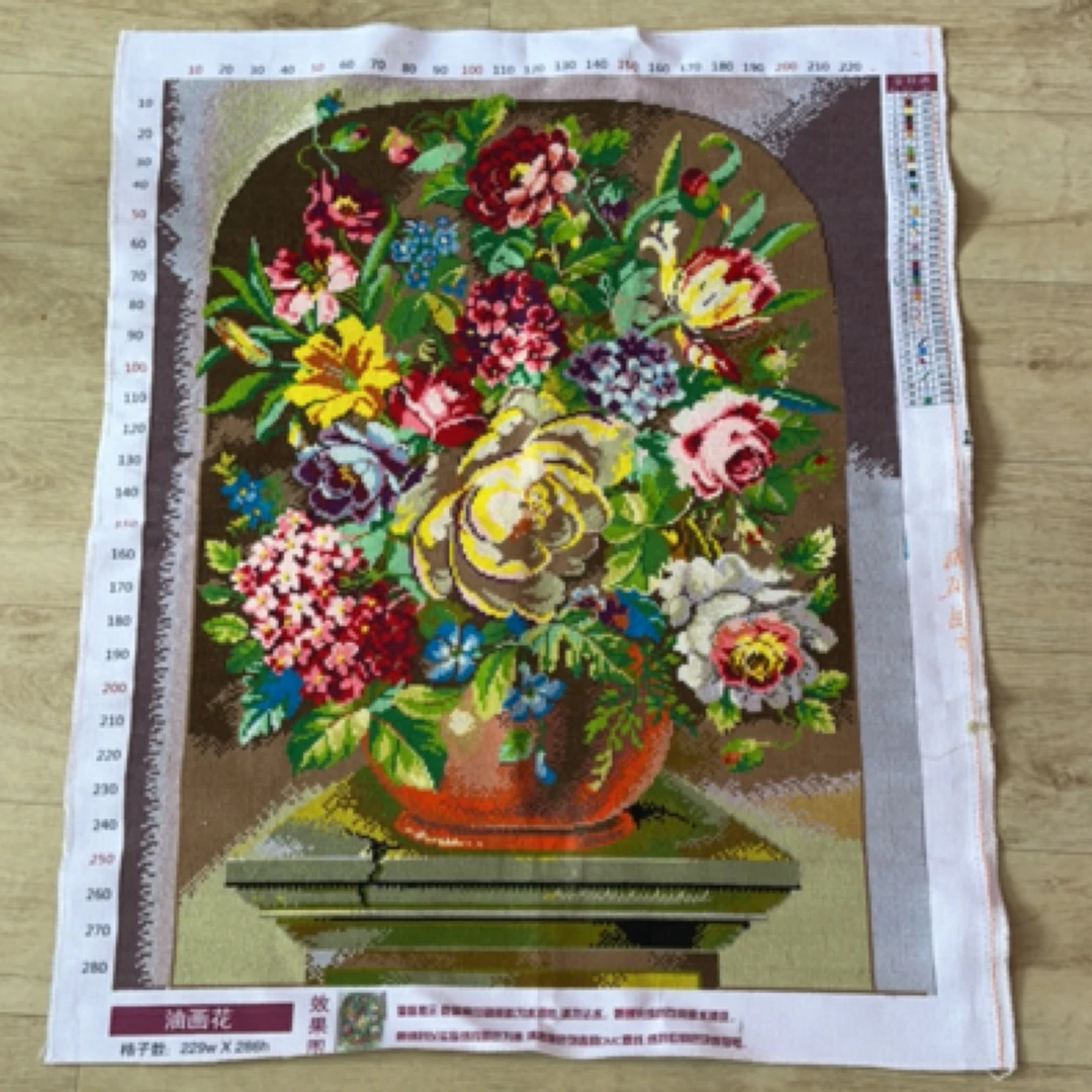 87大格纯手工绣好的十字绣成品005油画花瓶装饰画