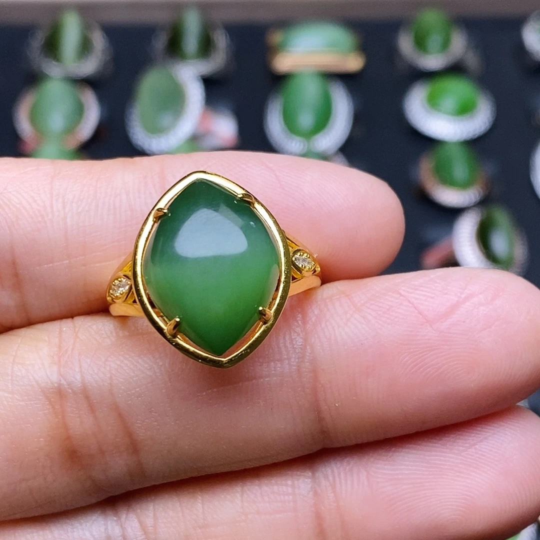 和田玉（碧玉）银S925镶嵌吊坠(不含链)戒指