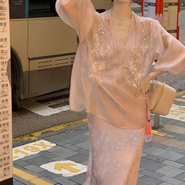 国风新中式套装漂亮独特绝美夏季薄款防晒服上衣吊带连衣裙两件套