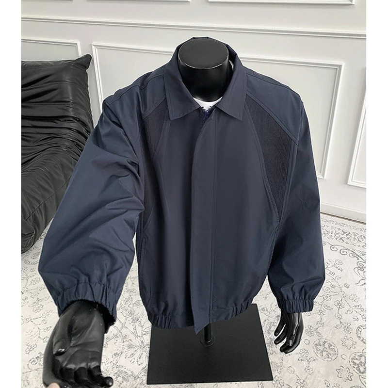 藏青色短款飞行夹克男款秋季廓形工装外套美式cleanfit三防冲锋衣