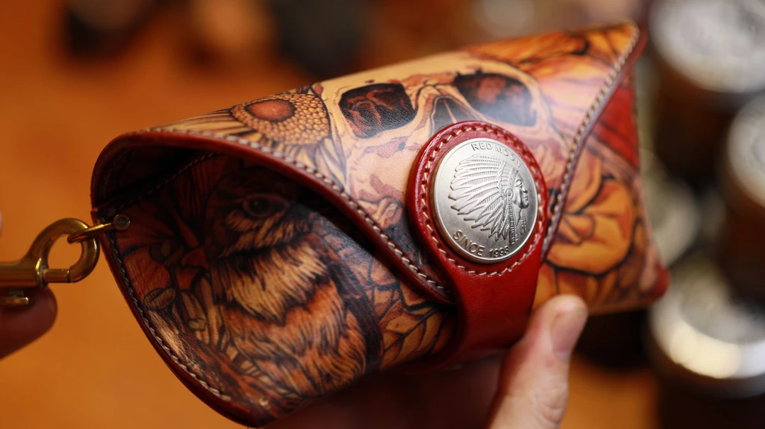 美式复古植鞣牛皮男士便携挂绳抗压太阳眼镜保护盒