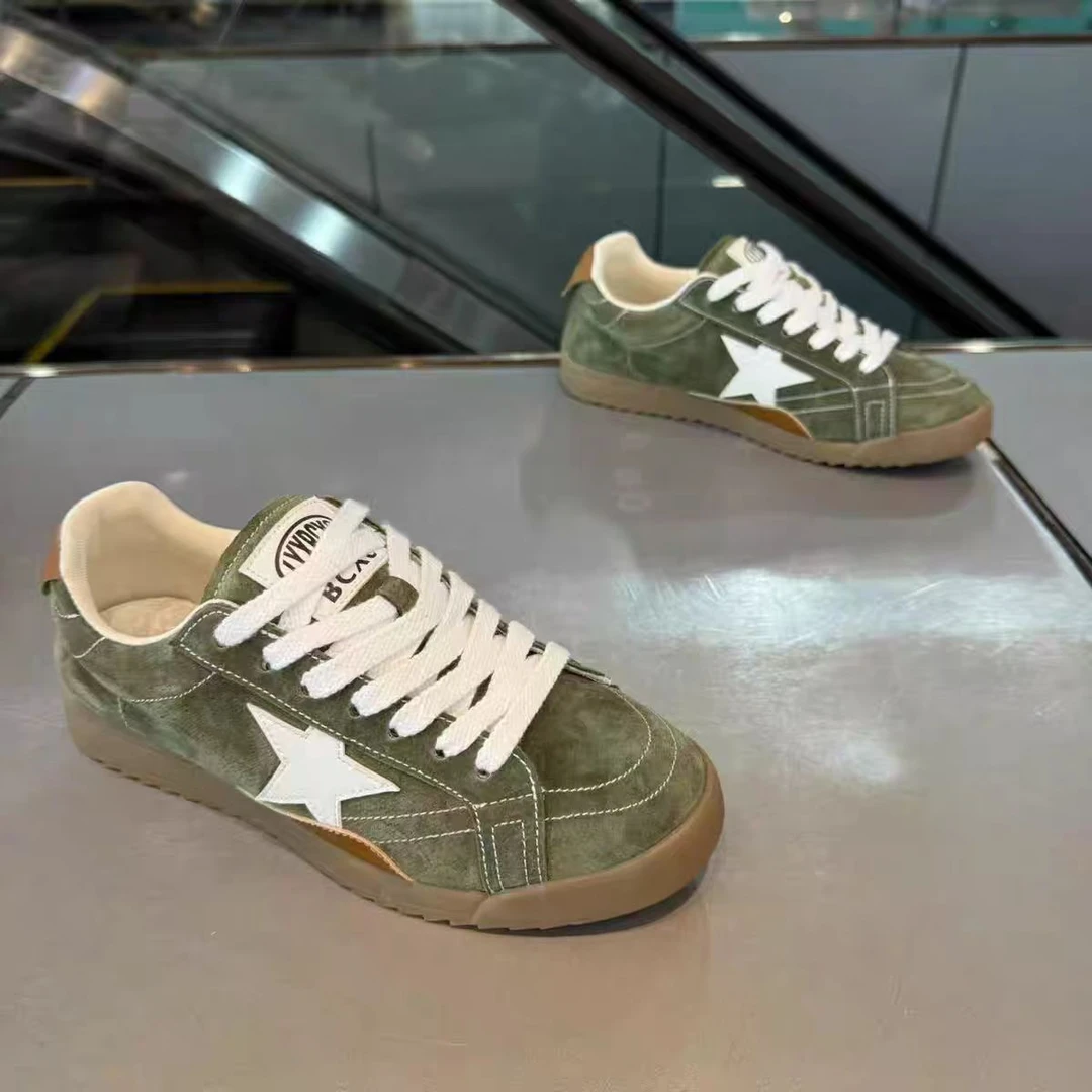 潮牌网红爆款2025秋季新款复古星星擦色做旧小脏鞋男平底休闲板鞋