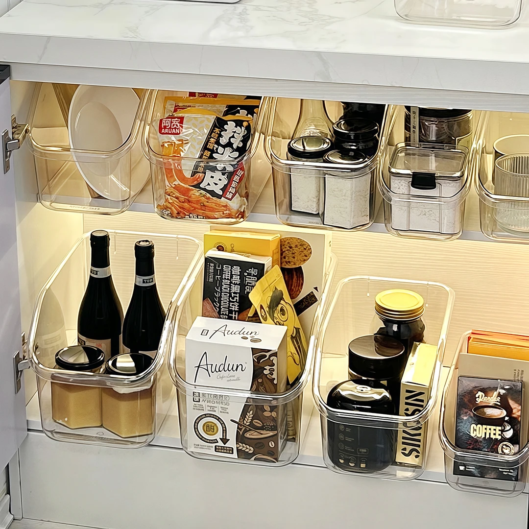 橱柜收纳盒带滑轮零食杂物收纳筐家用厨房下水槽整理盒锅具储物盒