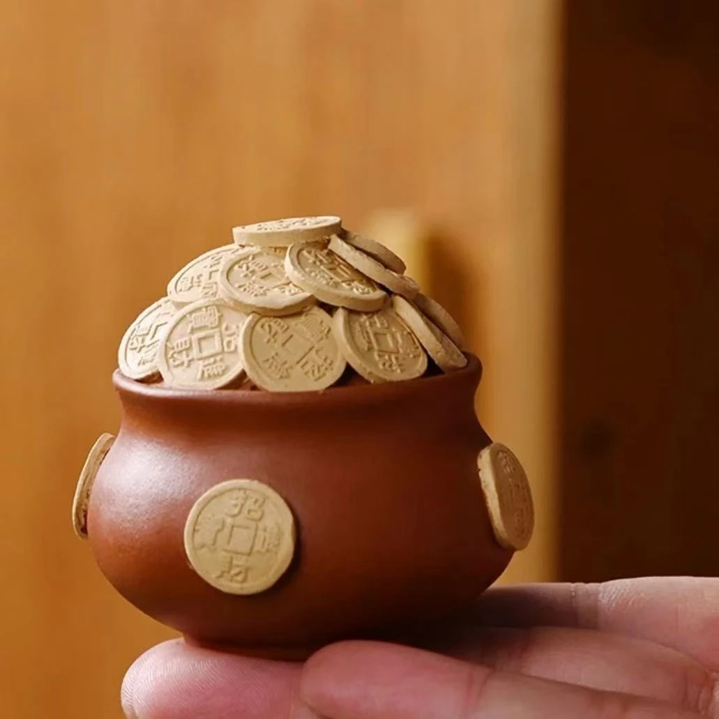 【柒月】宜兴紫砂手工钱币聚宝盆茶宠