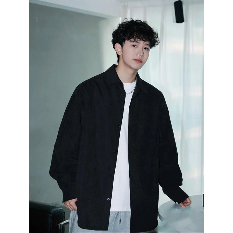 黑色长袖衬衫男款春夏季痞帅高级感衬衣潮流百搭春装外套ins港风