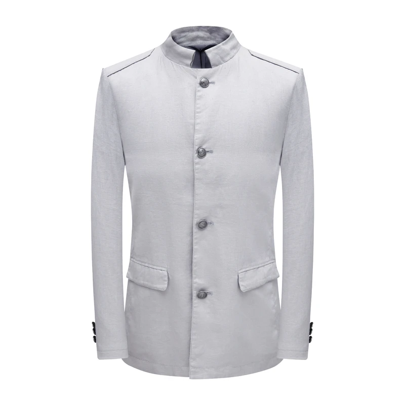 U172雅 春秋男式西服 亚麻四粒扣无开衩商务休闲西装外套