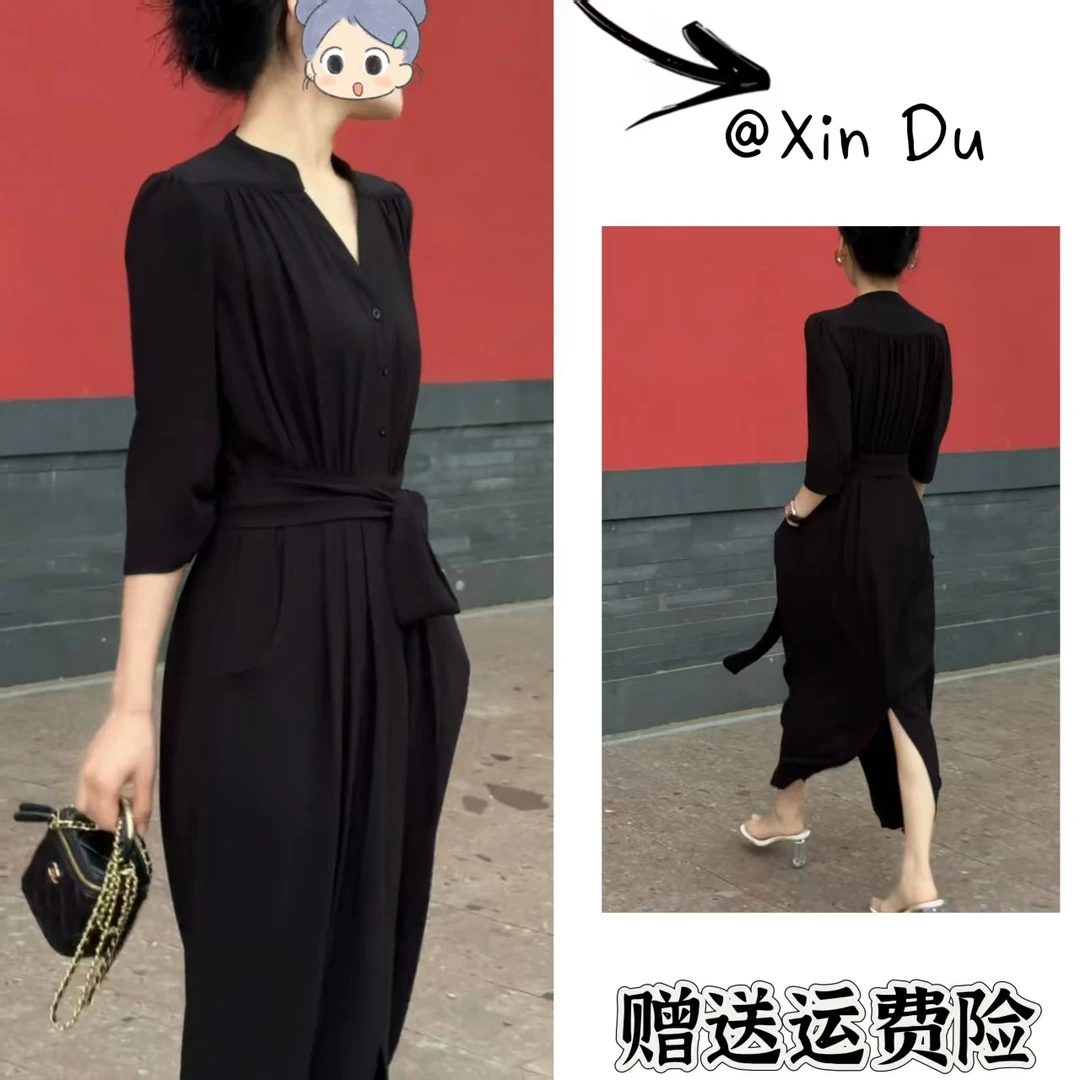 2025秋季新款时尚显瘦气质女士网红洋气连衣裙百搭款D22613