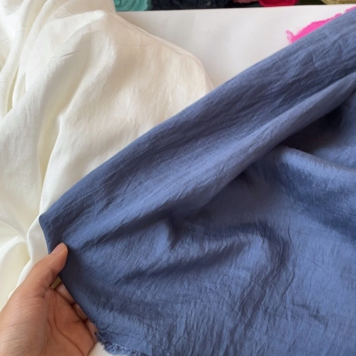 天丝（莱赛尔纤维）蓝色条纹棉麻2米