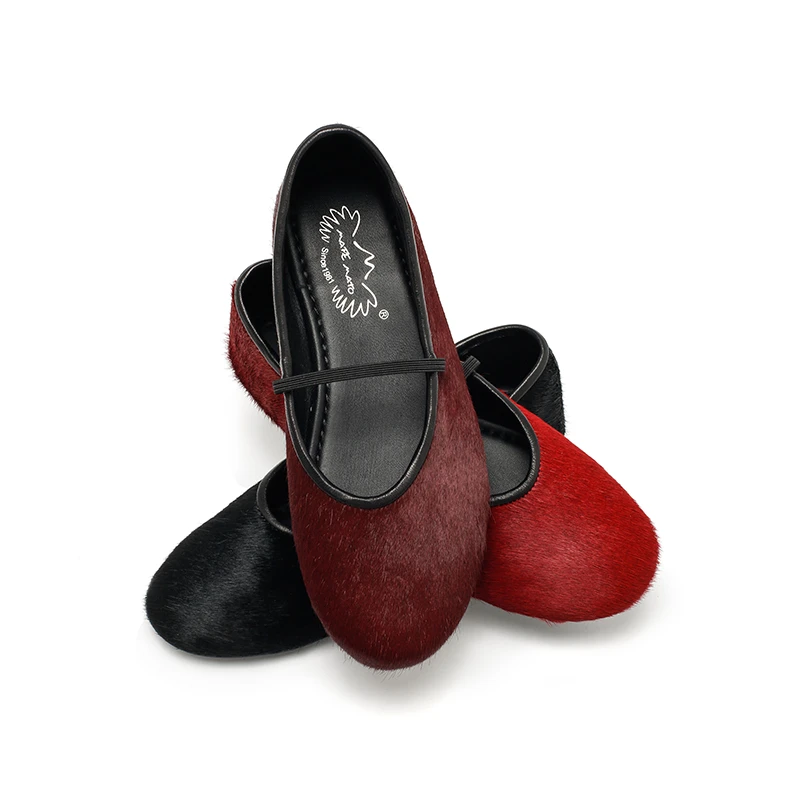 2369-6春季真皮豹纹马毛女鞋圆头浅口软皮软底平底芭蕾舞单鞋女