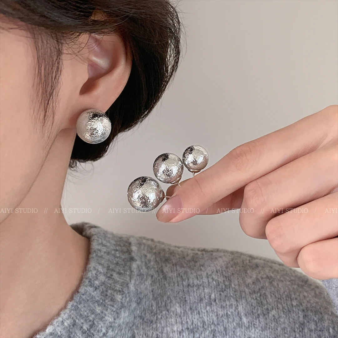 合金耳饰 银色肌理感耳钉款爆款耳环轻奢耳饰女ins风合金耳饰