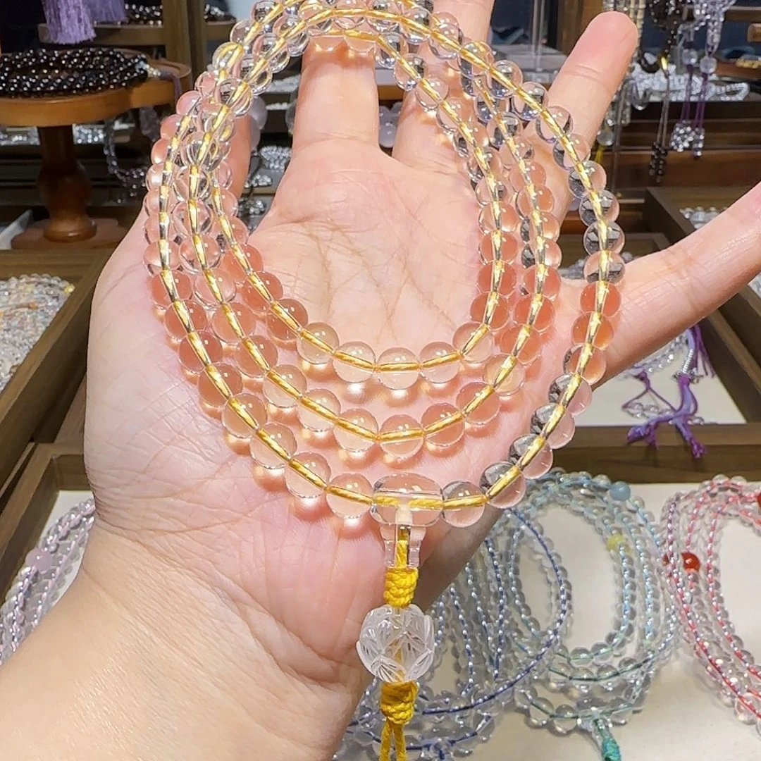 水晶手串未镶嵌天然白水晶108颗卡8+全静体