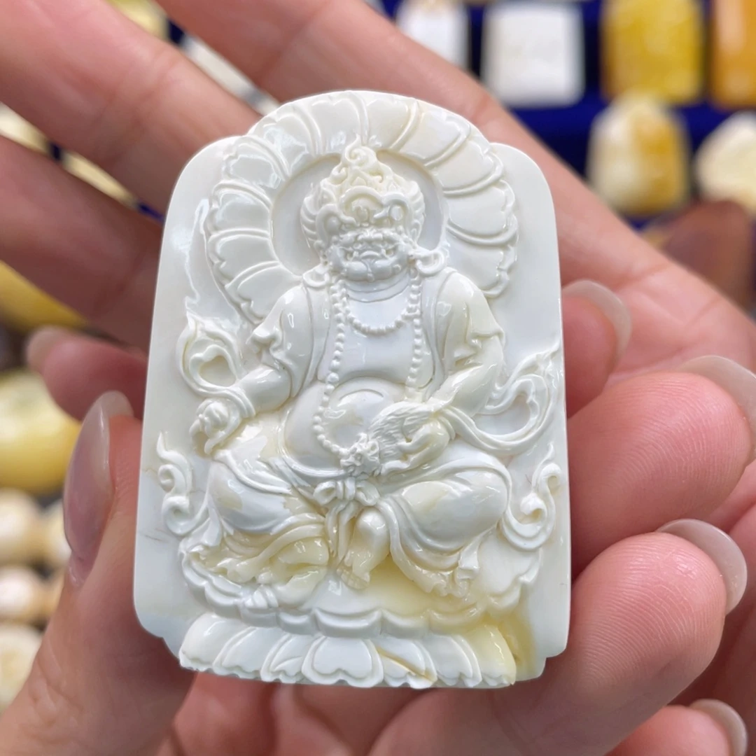 蜜蜡裸石未镶嵌琥珀蜜蜡黄财神吊坠