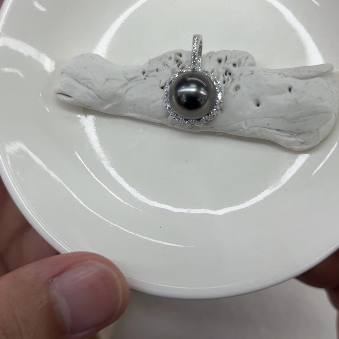 银S925镶嵌吊坠(不含链)海水珍珠11.1mm大溪地万能扣