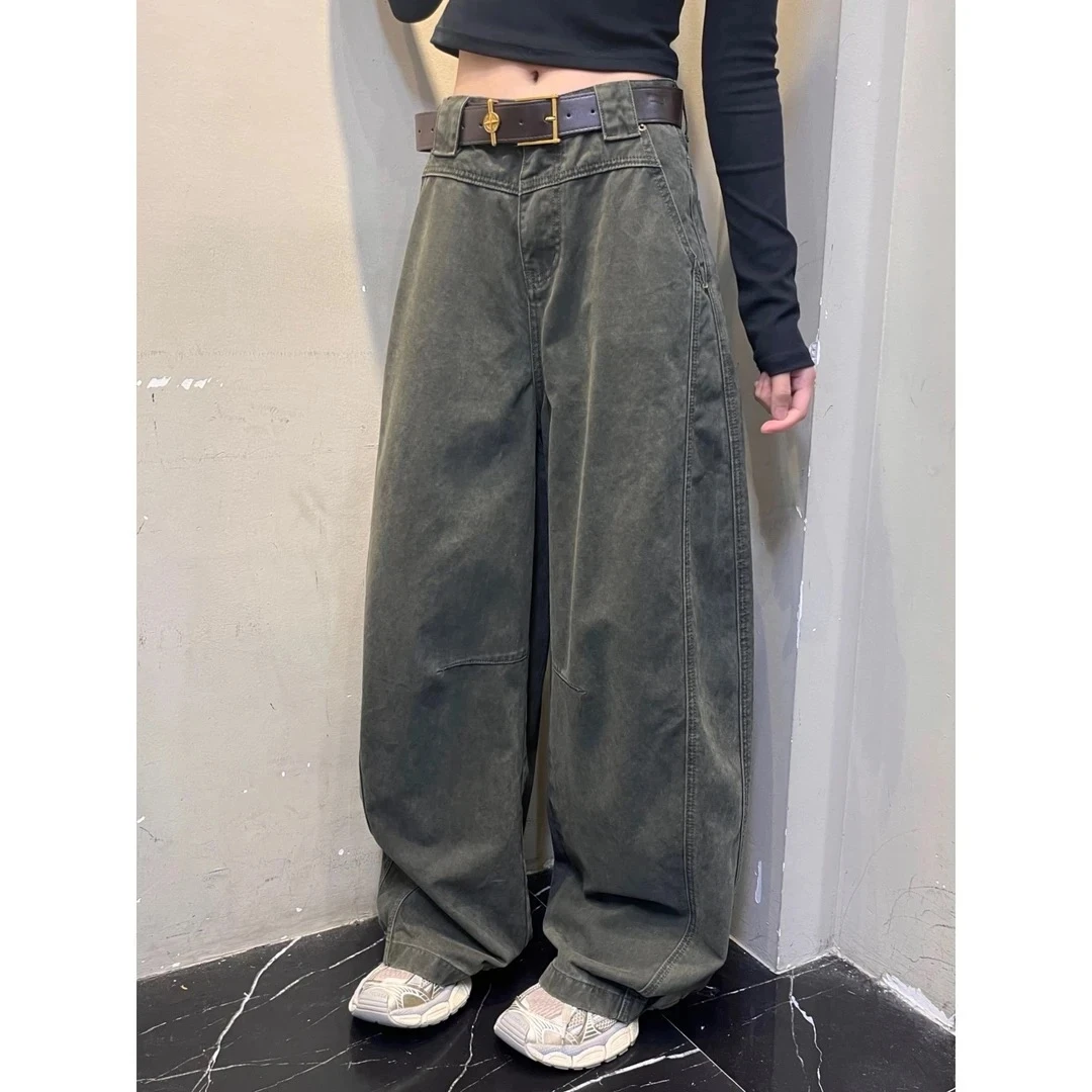 秋冬新款美式复古口袋设计感宽松百搭显瘦休闲裤拖地裤