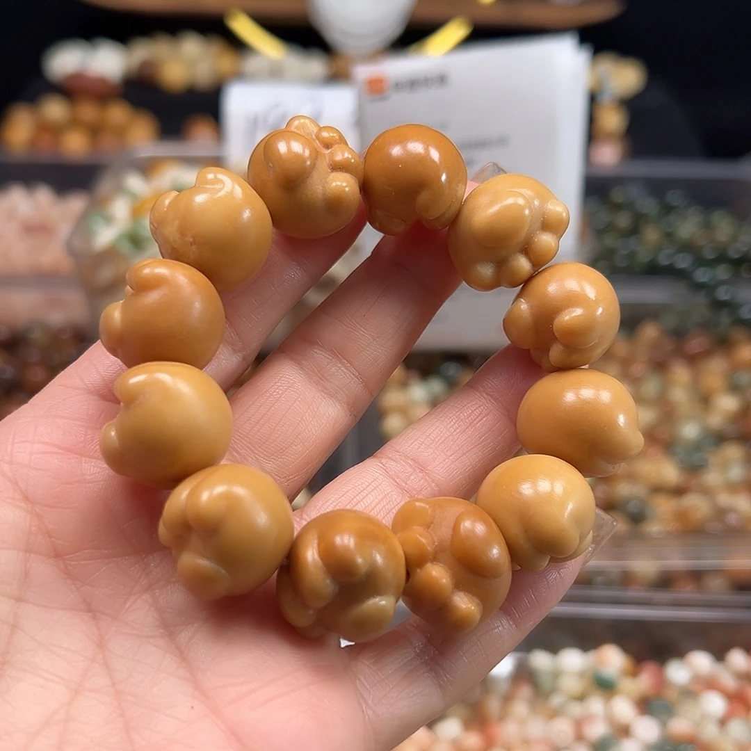 手串菩提根/象牙果瑕疵咖色爱心猫爪12颗孔道有裂