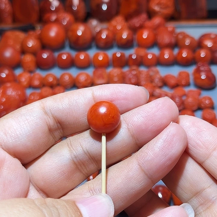 南红玛瑙未镶嵌配饰火焰纹圆珠13.5mm