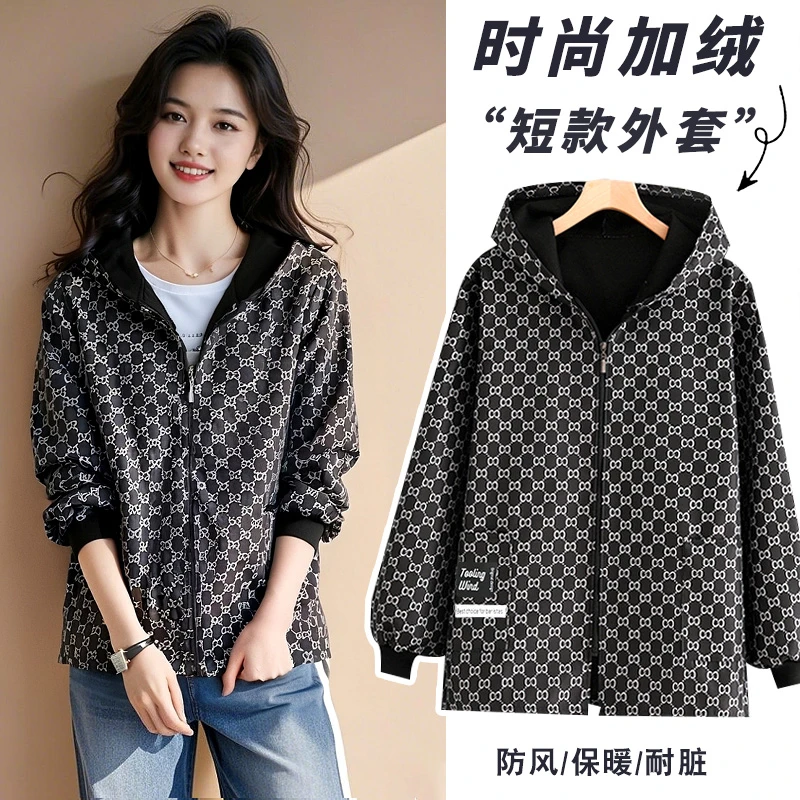 短款加绒长袖围裙外套时尚防风罩衣成人外穿厨房家用女做饭工作服