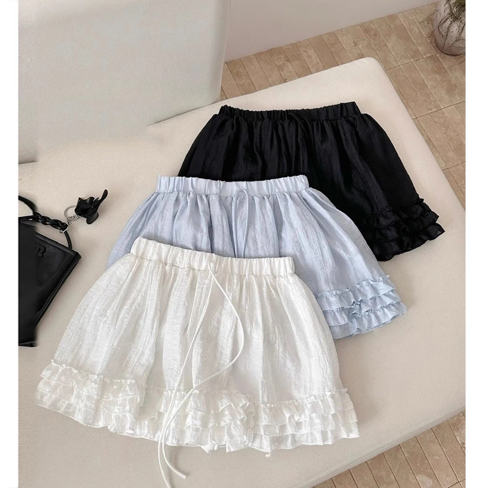 韩系气质女神甜美木耳边芭蕾风防走光显高显瘦柔软系列蓬蓬半身裙