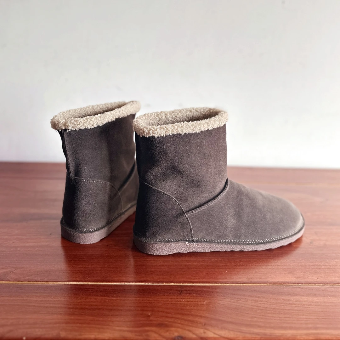 【烁掌柜】2025冬复古文艺范真皮女鞋舒适保暖平底圆头雪地靴棉靴