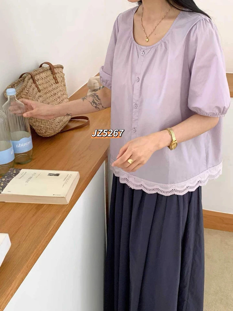 5267 下摆花边甜美小衫