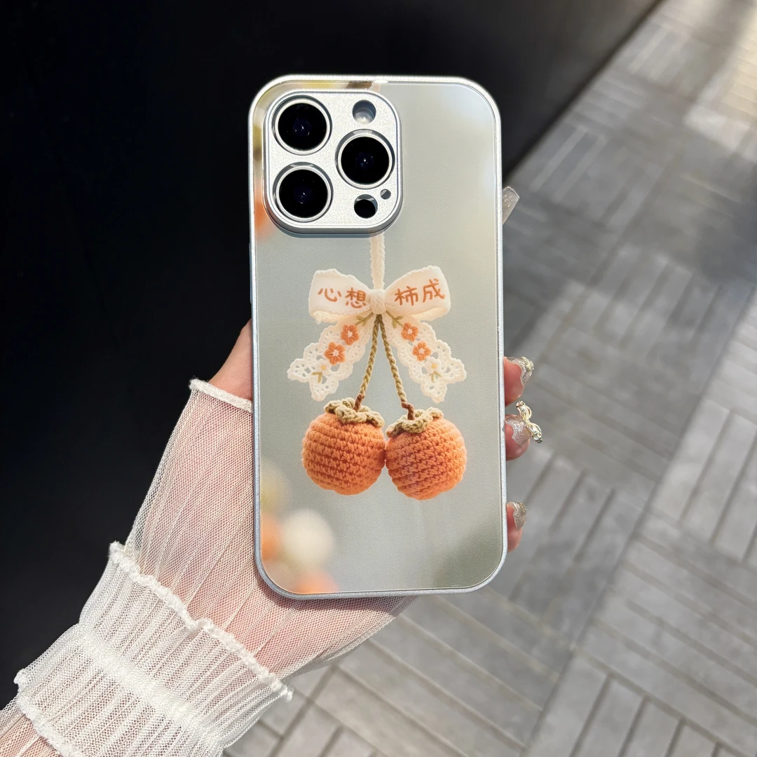 苹果/华为/oppo/vivo/小米 心想柿成适用iPhone16肤感玻璃手机壳