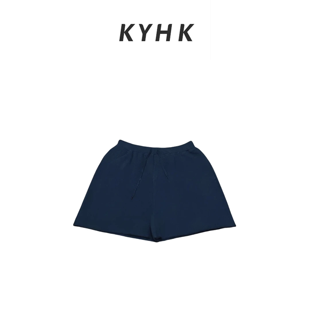 KYHK无锁边设计简约松紧腰抽绳休闲短裤女250408