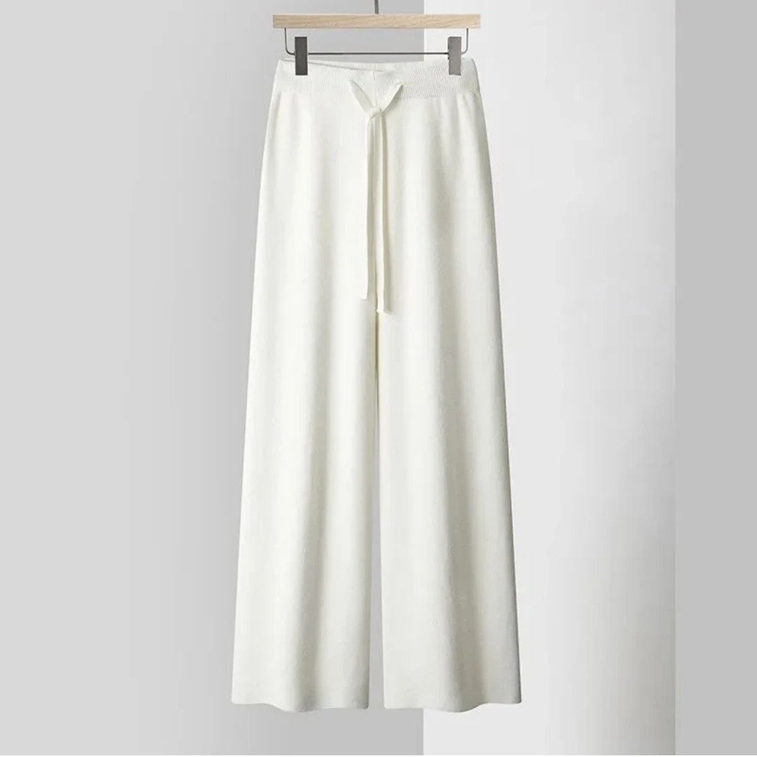 秋冬季针织加绒保暖直筒宽松休闲垂感长裤百搭显瘦弹力腰阔腿裤