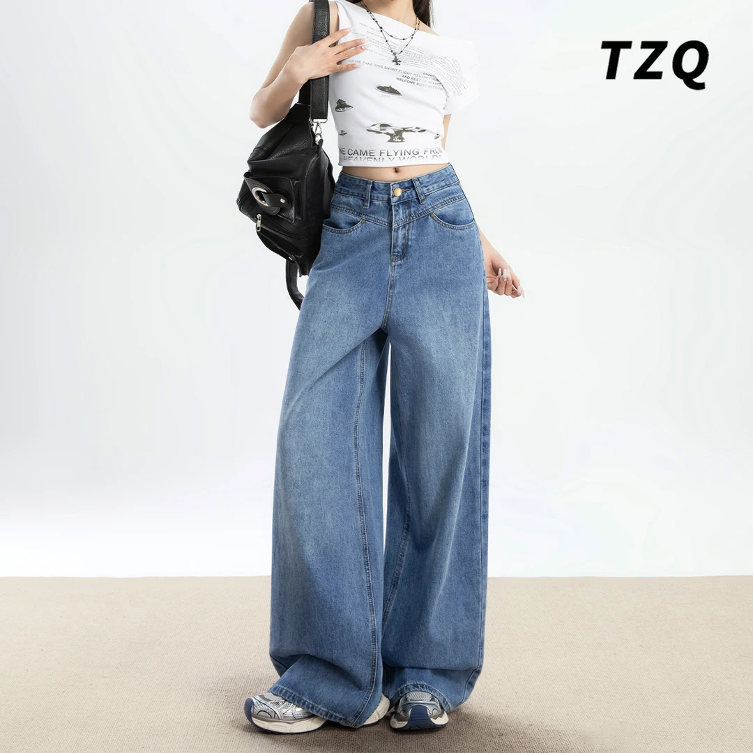 复古水洗牛仔裤女2025春季新款宽松慵懒松弛感阔腿裤子TZQ2521107