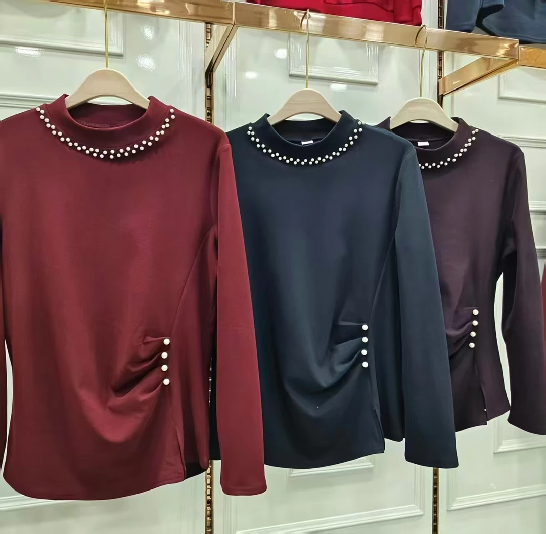 【靓衣园】时尚洋气显瘦钉珠德绒打底衣（2535）
