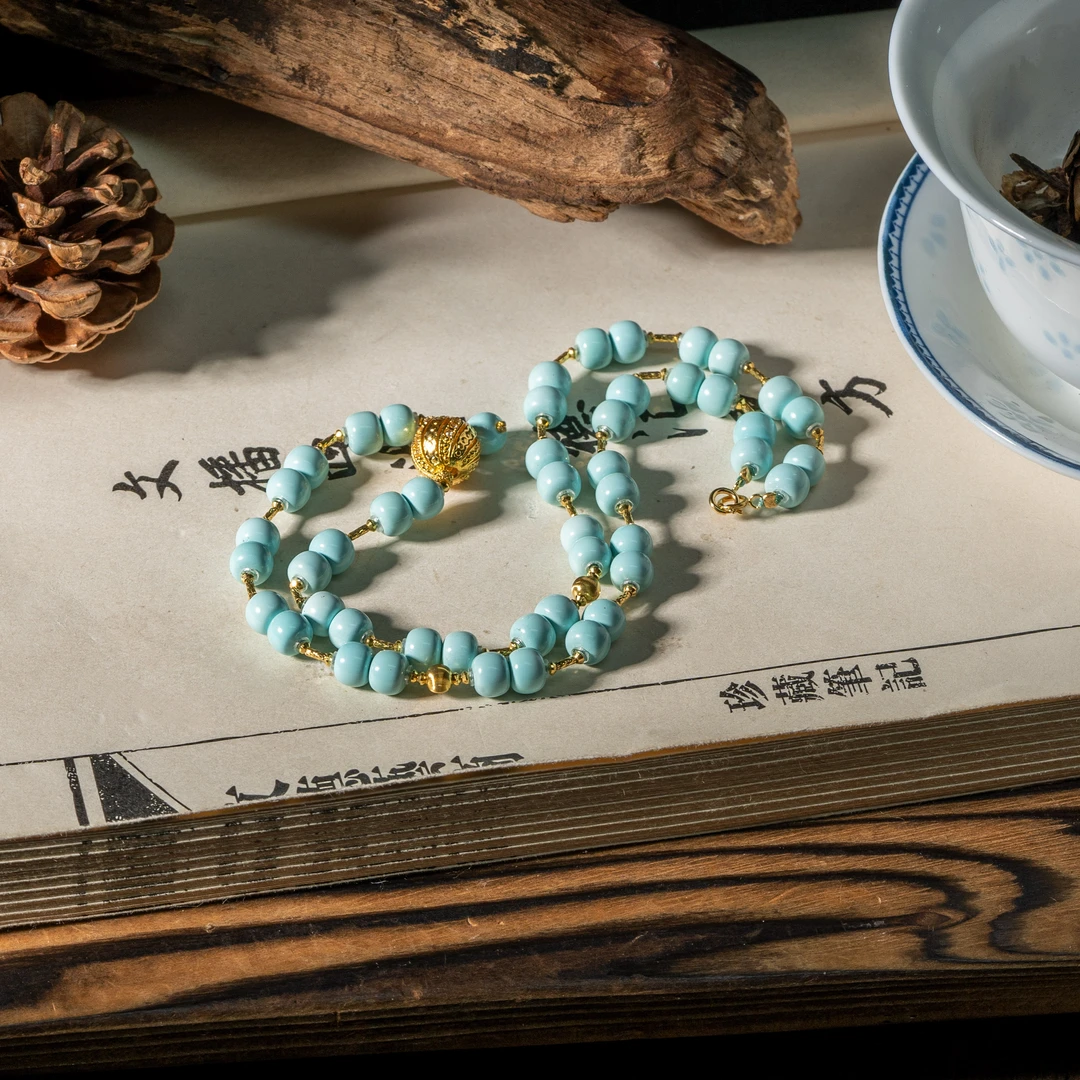 【世间臻宝】18K绿松石DIY项链/Q1920/多样性发一件/6mm/42cm/3