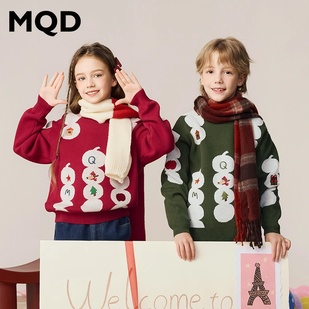 MQD童装儿童24冬季新品学院风卡通趣味满版半高领毛衣9644W07G1
