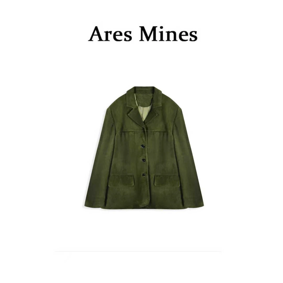 【盛朗熙Ares Mines】绿蔓悠梦 美拉德风绿色麂皮绒质感西装外套