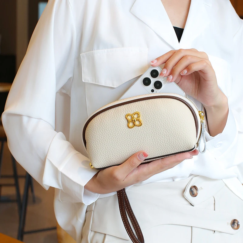 头层牛皮手挽包2025新款真皮女包高级感小众设计零钱包百搭手机包